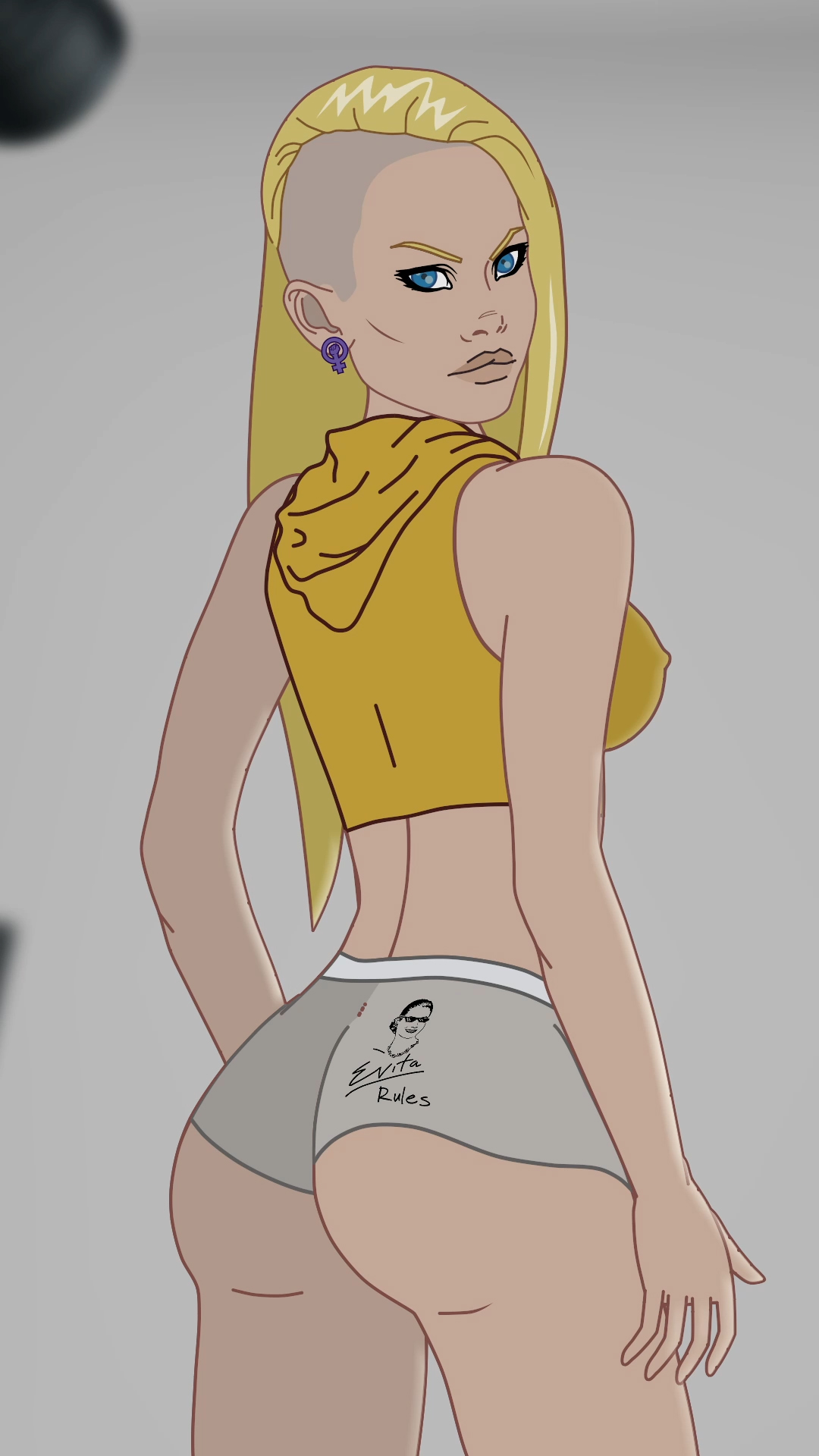 La Gringa Peroncha vistiendo ropa de su propia marca, Evita Rules.